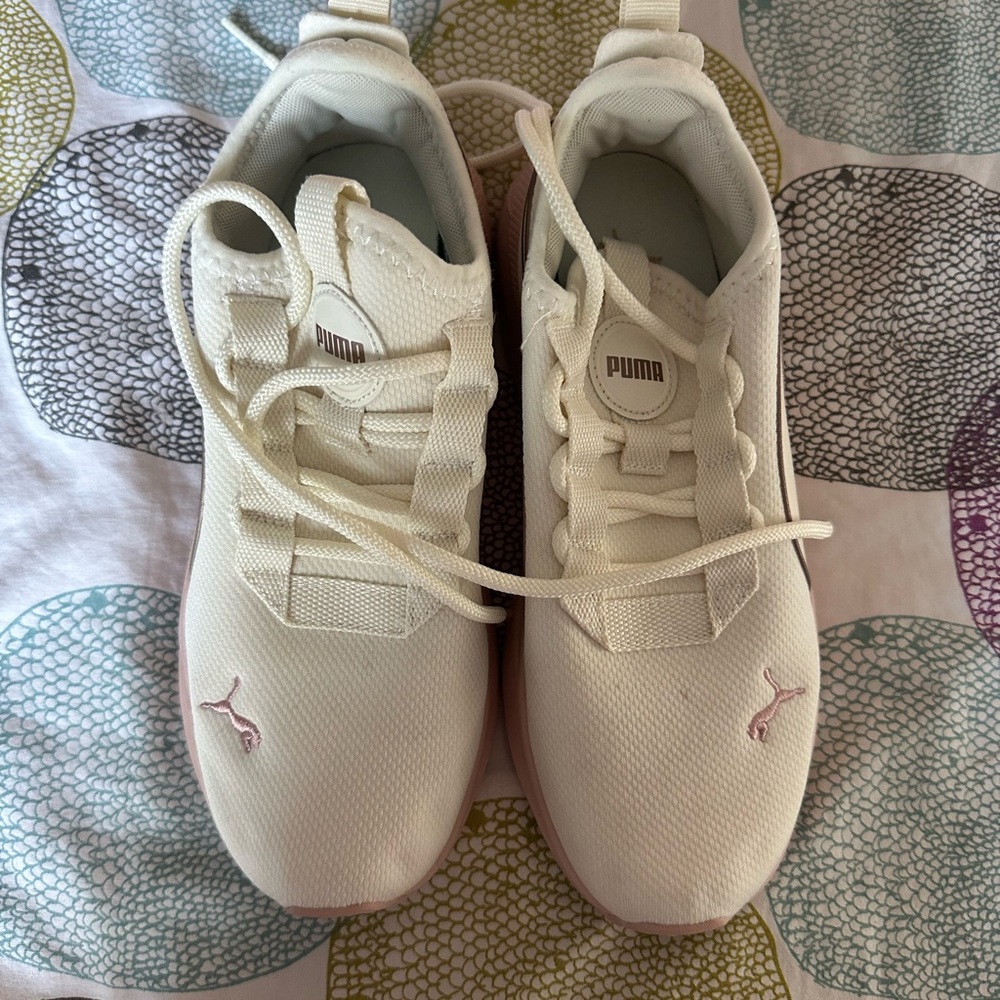 Puma Kids Cream and Pink Sneakers - Lightweight Athletic Shoes - Picture 5 of 6